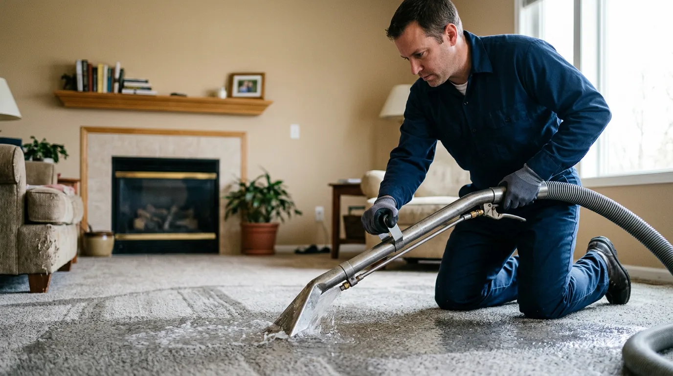 Water damage restoration technician working near Roxbury, VT